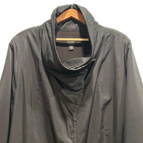 Eileen Fisher Black Snap-Front Warm Lightweight Fleece Lined Jacket Size 3X - Picture 2 of 14